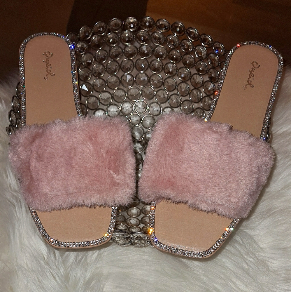 Pink Faux Fur Slide Sandal